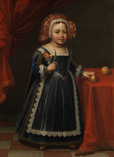 Portrait of a Child with Tulip and Apple by Unbekannt Unbekannt